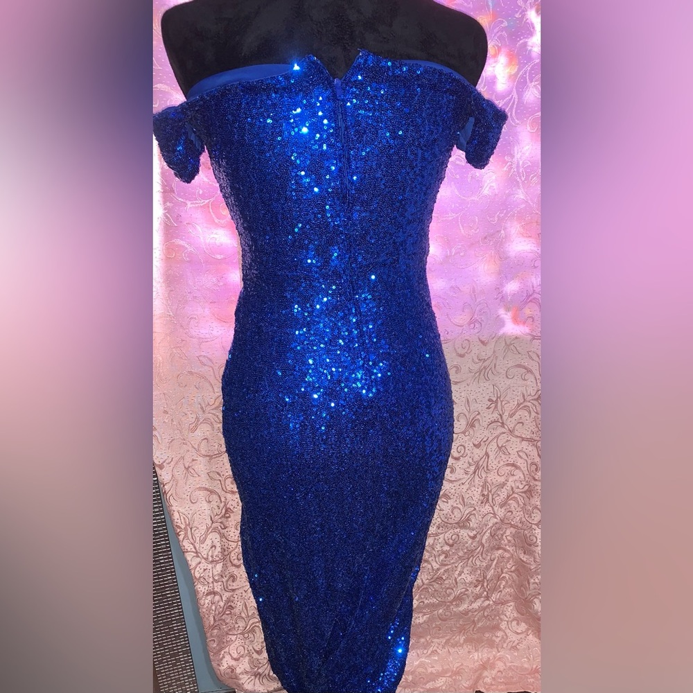 B Darlin Blue Sequin Off-the-Shoulder Mini Dress